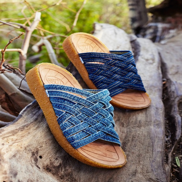 orSlow x MALIBU SANDALS Zuma Washed Indigo Denim Crepe Blue Woven Slide Sandals main image 14